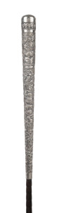 An antique walking stick with Indian silver handle, cane shaft and brass ferrule, 19th century, ​83cm high