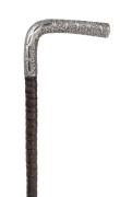 An antique walking stick, sterling silver handle engraved "W.H.G. 1917", cane shaft and brass ferrule, early 20th century, ​89cm high