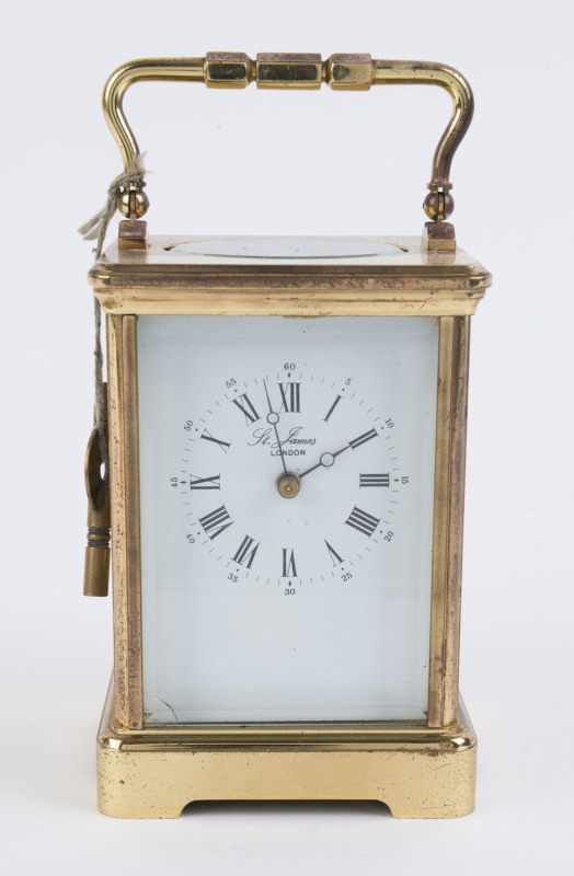 A French carriage clock, dial marked "St. James, London", early 20th century, with key. ​17cm high