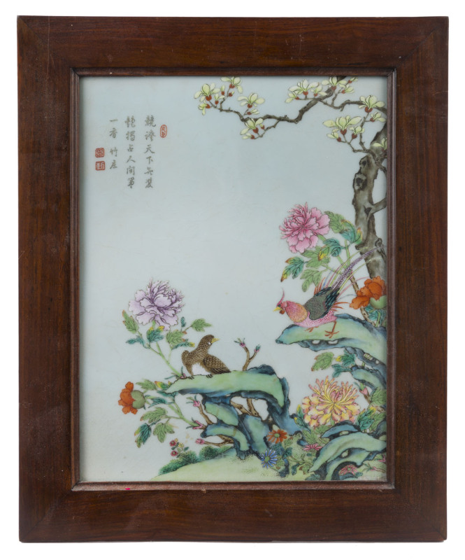 An antique framed Chinese porcelain panel, Qing Dynasty, 19th century, ​36 x 29cm overall