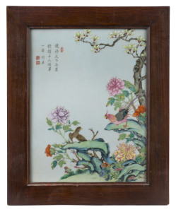 An antique framed Chinese porcelain panel, Qing Dynasty, 19th century, ​36 x 29cm overall
