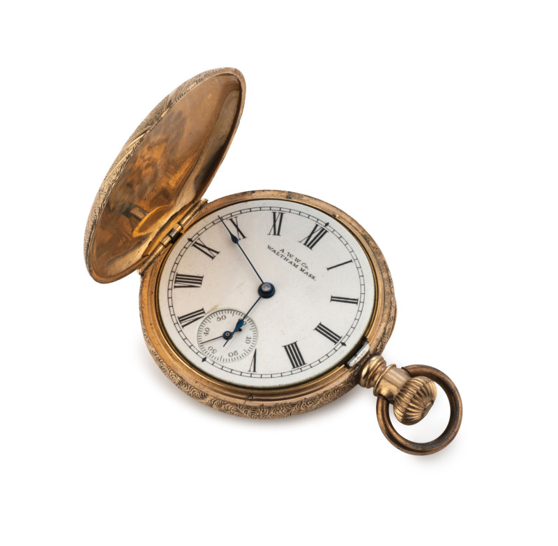 WALTHAM 10ct rose gold ladies pocket watch with engraved full hunter case, 19th century, ​5cm high overall