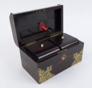 A Neo-Gothic antique English tea caddy, rosewood with gilt metal mounts, circa 1840, interior fitted with two lidded compartments with whalebone handles, 14cm high, 23cm wide, 13cm deep - 2