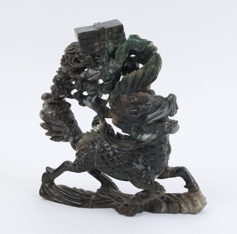 A Chinese carved jadeite dragon statue, 20th century, ​18cm high