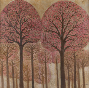 HAJI WIDAYAT (Indonesia, 1919/23-2002), Blossom Trees, oil on canvas, signed and dated "77" lower right, ​70 x 70cm.