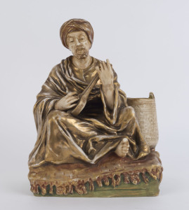 AMPHORA Arab minstrel Austrian pottery figure, circa 1900, circular stamp with crown "Imperial Amphora, Turn", 31cm high