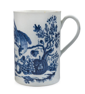 DR. WALL WORCESTER early English porcelain tankard with "Parrot Pecking Fruit" pattern, circa 1770, crescent mark to base, 13cm high