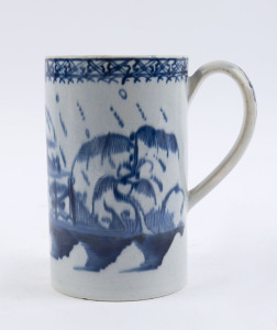 An early English blue and white porcelain tankard, 18th century, 13cm high