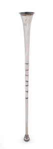 An antique sterling silver fox hunting horn, marks rubbed, circa 1900, 30.5cm long, 44 grams