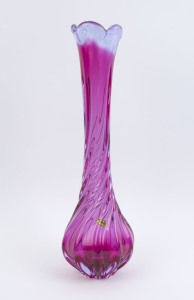 RICARO Bohemian art glass vase, original oval foil label, 45cm high