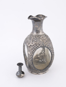 A Chinese silver mounted whisky decanter with stopper (missing cork), early 20th century, 24cm high