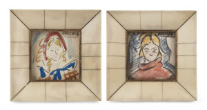 RAFAEL BARRADAS (Uruguay, Spain, 1890-1923), two miniature portraits, watercolour and pencil, signed upper right "Barradas" framing label verso from Montevideo, 6.5 x 6.5cm each, frames 11 x 11cm overall