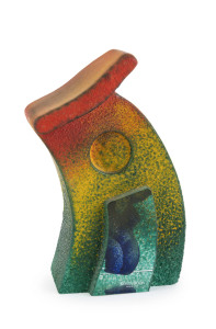 KOSTA BODA Swedish art glass sculpture, engraved on the base plus factory sticker to side, with additional light up display stand, 17.5cm high