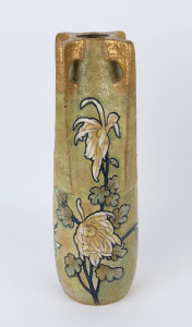 AMPHORA Austrian Art Nouveau pottery vase decorated with bird and flowers, circa 1905, impressed "Amphora, Austria" with crown mark, 48cm high