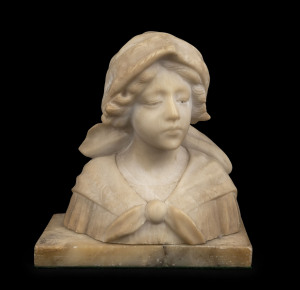An antique Italian carved alabaster bust of a woman, late 19th century, ​20cm high