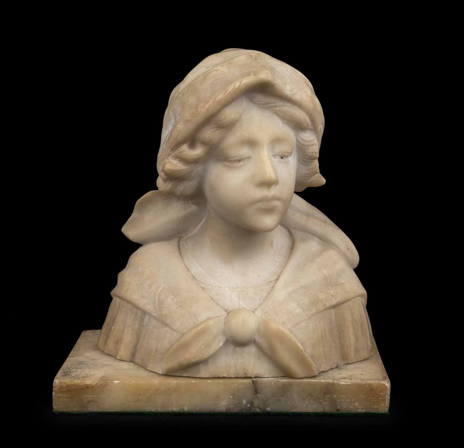 An antique Italian carved alabaster bust of a woman, late 19th