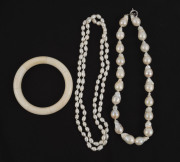 Two freshwater pearl necklaces and a bangle, 20th century, (3 items)