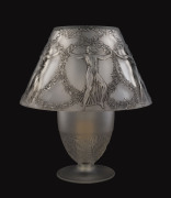 LALIQUE rare French Art Deco frosted glass table lamp and shade, acid etched "R. LALIQUE, FRANCE", 26cm high, 23cm wide