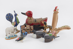 Group of 13 assorted animal and deity ornaments, 20th century, the largest 25cm long