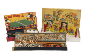 VINTAGE BOXED GAMES: small selection Mickey Mouse Table Tennis (made in Japan, under license) and an untitled educational game by Mulder & Zoon (Amsterdam), both circa 1930s/40s; also rare late-1890s 'Table Golf' parlour game (incomplete, damaged box) by 