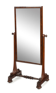 A late Regency mahogany cheval mirror of petite proportions, 149cm high, 70cm wide, 50cm deep