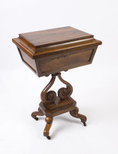 An English rosewood worktable, mid 19th century, 77cm high, 51cm wide, 40cm deep