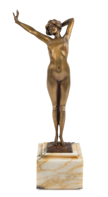 PAUL PHILIPPE (1870 - 1930), "Awakening", cast bronze on a marble base, circa 1925, signed "Philippe" rear of base plate, 47cm including base.