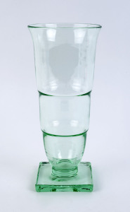 DAUM Modernist green glass vase, circa 1930, engraved "Daum, Nancy, France" with cross of Lorraine, 26cm high