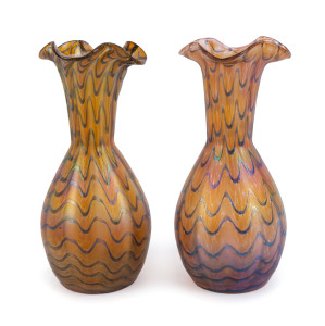 LOETZ pair of iridescent glass mantel vases, circa 1900, 25cm high