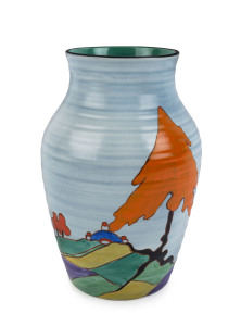 CLARICE CLIFF "Isis" English Art Deco ceramic vase, circa 1930, stamped "Hand Painted Bizarre by Clarice Cliff, Newport Pottery, England, Caprice, Isis", 25cm high