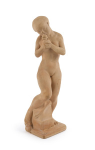 KAHLER Danish ceramic statue of Eve modeled by Kai Nielsen, circa 1920, stamped "Denmark" with artist monogram, 30.5cm high