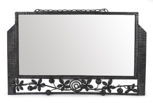 A French Art Deco wrought iron framed mirror, circa 1920, 43 x 70cm