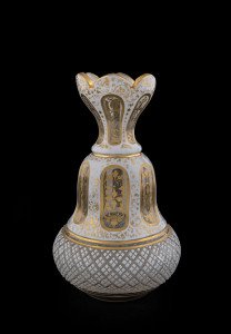 A Bohemian overlay glass vase with gilt highlights, circa 1850, 15cm high