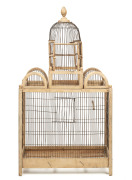 An antique timber birdcage, 99cm high, 54cm wide, 25cm deep