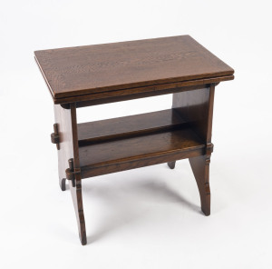 An English Arts & Crafts oak fold-over occasional table, late 19th century, 58cm high, 56cm wide, 35cm (extends to 70cm) deep