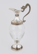 An Italian silver plate mounted etched glass wine jug with serpent handle, mid 20th century, 30cm high (lacks stopper), plus several other plated items. - 2
