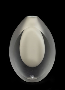 ORREFORS Swedish "White Velvet Crystal" vase by LENA BERGSTROM, 21cm high, 16cm wide