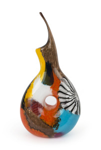 DINO MARTENS design "Oriente" Murano glass vase, engraved "Omaggio A. Dino Martens + Aldo Polo, A. Bon". ALDO BON was a master glass blower who executed designs for Dino Martens at Aureliano Toso. His son BRUNO BON later became director of Aureliano Toso. Signed pieces of Dino Martens designs are exceptionally rare, this piece is most likely a tribute by Bruno to his father and Dino Martens. An exceptional piece. 44cm high