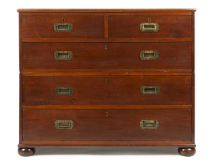 An antique English campaign chest of drawers, mahogany and brass, early to mid 19th century, 84cm high, 101cm wide, 49cm deep