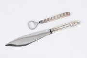 GEORG JENSEN "Acorn" design Danish silver cake knife (26.5cm long), together with a sterling silver "Bernadotte" design bottle opener (15.3cm). (2 items).