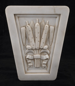 An antique carved marble fireplace panel, circa 1860, 21 x 18cm