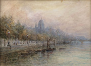 G. ROWE (British), Thames Near Somerset House, watercolour, artist details and title verso, ​14 x 19cm