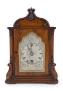 An antique English table clock, single train fusee movement in shaped walnut case, 19th century, dial marked "JOSEPH PENLINGTON, LIVERPOOL", ​29cm high, 21cm wide, 14cm deep