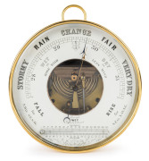 An antique brass porthole barometer with mercury thermometer, 19th century, ​20cm diameter