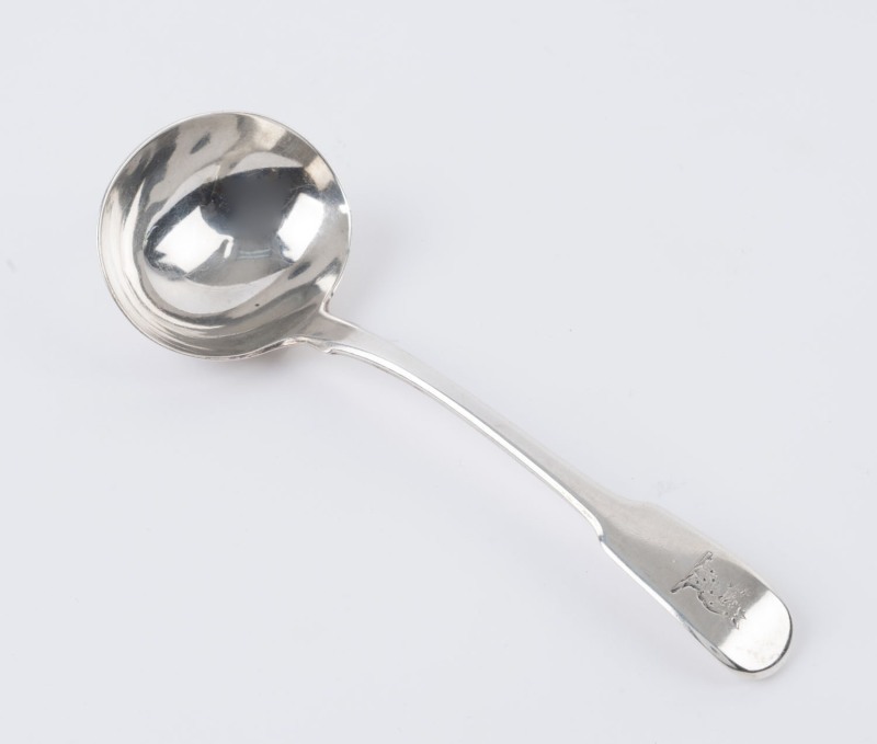 A Georgian sterling silver ladle by William Eley & William Fearn of London, circa 1806, engraved "Ashford Wool Fair, 1814", 18cm long