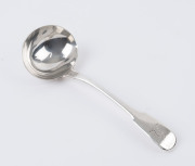 A Georgian sterling silver ladle by William Eley & William Fearn of London, circa 1806, engraved "Ashford Wool Fair, 1814", 18cm long