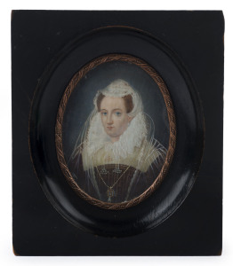 An antique miniature portrait of a lady, 19th century, 14 x 12cm overall