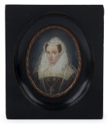 An antique miniature portrait of a lady, 19th century, ​14 x 12cm overall