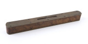 An antique English spirit level, birdseye maple and brass, early 19th century, with user's name "J. TWIGG", 30.5cm long