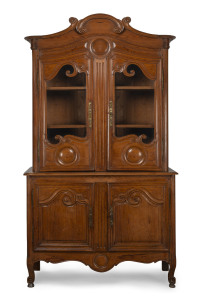 A French provincial buffet a deux corps, pine and fruitwood with peg joint construction, 19th century, 240cm high, 137cm wide, 51cm deep